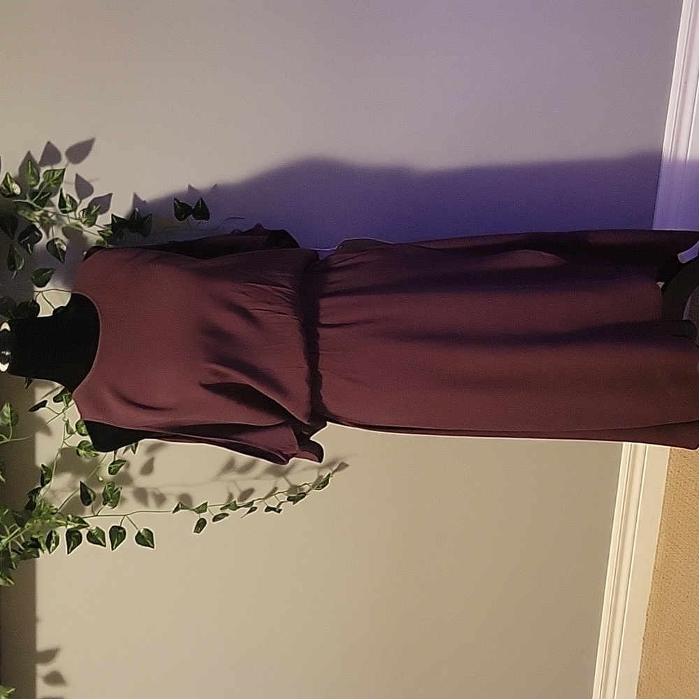 Leith Burgundy Cold Shoulder Midi Dress with Wrap Skirt